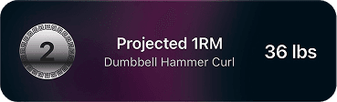 Second place medal for Projected 1RM: 36 lbs on Dumbbell Hammer Curl